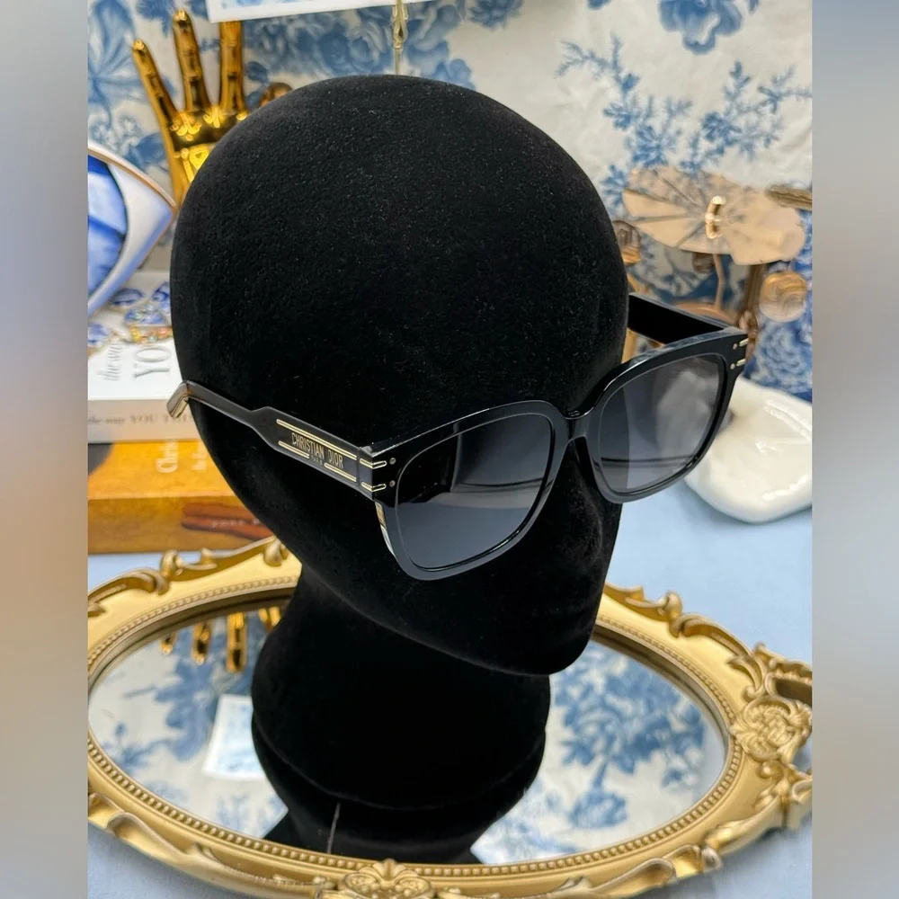 Dior Black and Gold Logo Cat-Eye Sunglasses